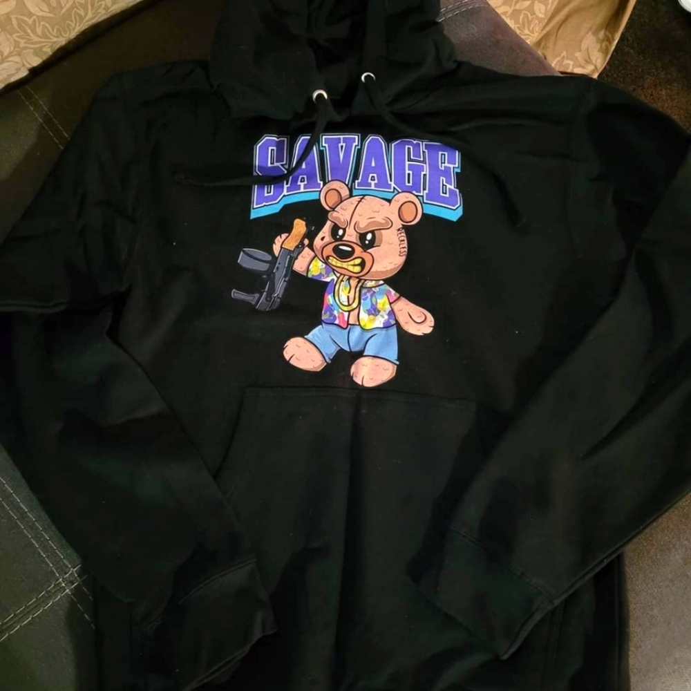 Savage Bear Pullover Hoodie Sweater,  Small Gold Grill Bear